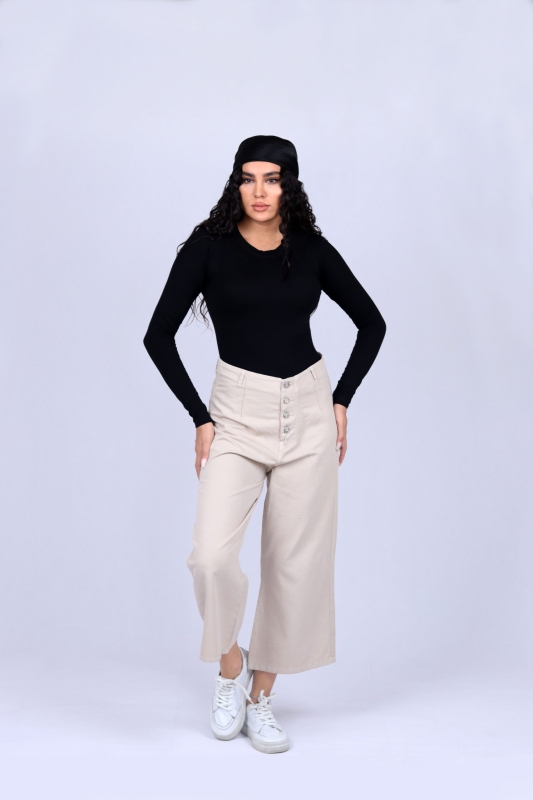 شلوار بگ زنانه نخودی پارچه خام زنانه