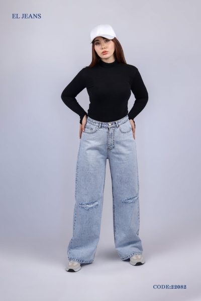 پک ده تایی شلوار جین زنانه بگ زاپ دار آبی روشن