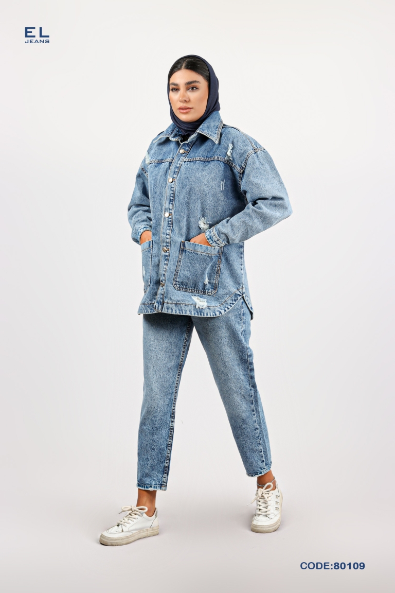 شومیز جین زنانه آبی وسط برند ELJEANS