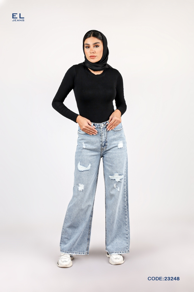 شلوار بگ زاپ دار آبی روشن ائل جین