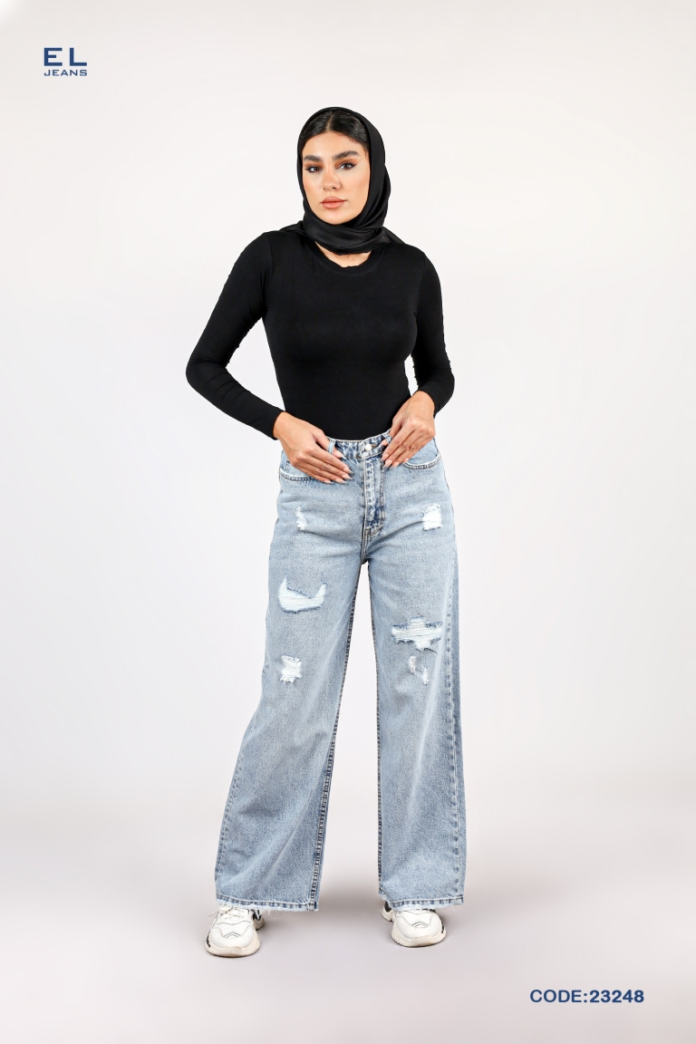 شلوار بگ زاپ دار آبی روشن ائل جین