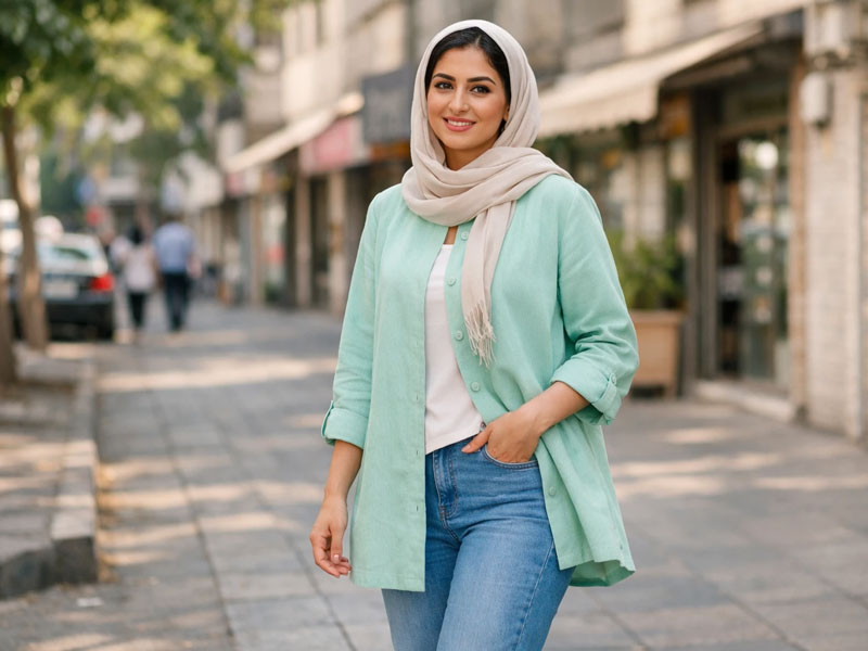 ست کردن شلوار جین زنانه با مانتوهای رنگی